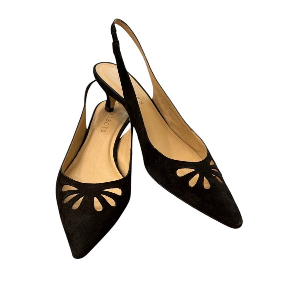 Talbots Black Suede Slingback Heels Pointed Toe Cutout Pumps 7.5 Elegant